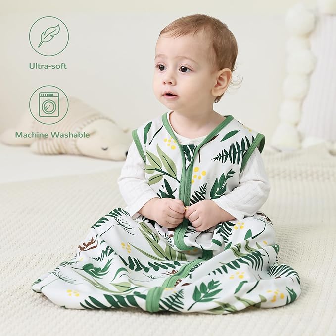JELLYMONI Baby Sleep Sack 12-18 Months 100% Cotton Wearable Blanket, 0.5 TOG Soft Lightweight Toddler Sleeping Sack 3 Pack 2-Way Zipper Newborn Sleep Sacks