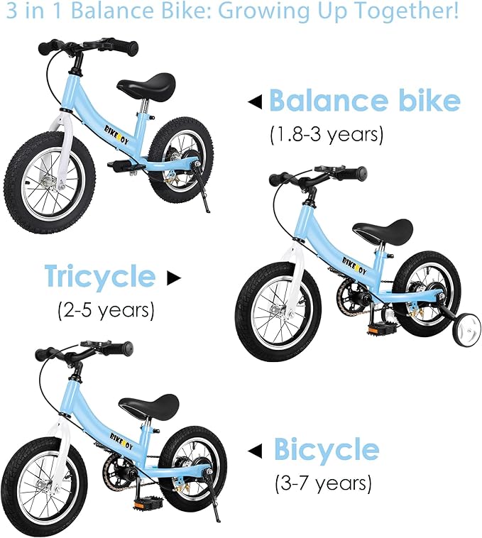 Balance Bike 2 in 1,The Dual Use of a Kids Balance Bike and Toddler Bike, for 2 3 4 5 6 7 Years Old -12 14 16 Inches with Training Theory, Brake, Pedal