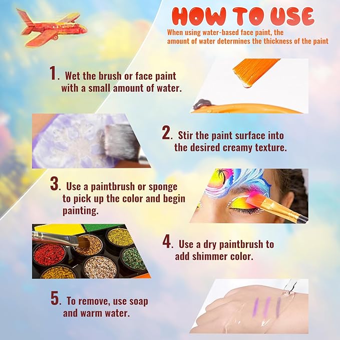 42 Color Face Paint Kit for Kids – Non-toxic Water-Based Makeup Palette with Stencils, Brushes & Gems – Face Painting Kit for Kids Ideal for Halloween, Parties, Festivals, Body Art & More