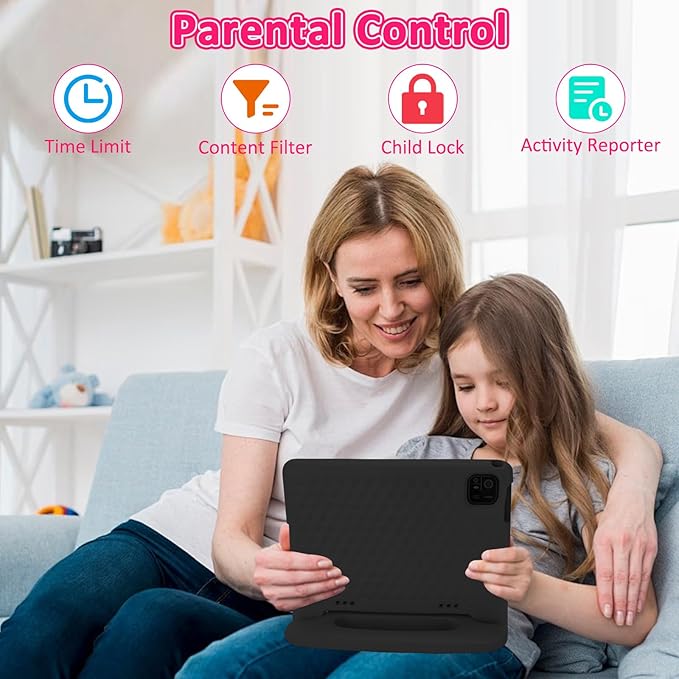 Kids Tablet, 10.1 inch IPS HD Touchscreen Android 14 64 GB Storage, 8GB RAM, Octa Core Tablet for Kid with Kid-Proof Case, Parental Controls, 12-hr Battery, WiFi, GPS – Black
