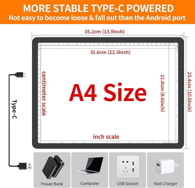 Elice Magnetic A4 Light Board for Diamond Painting, Ultra-Thin Tracing LED Light Box with Side Buttons, Super Bright Diamond Art Light Pad, Light Table for Drawing, Sketching, Weeding Vinyl - Black