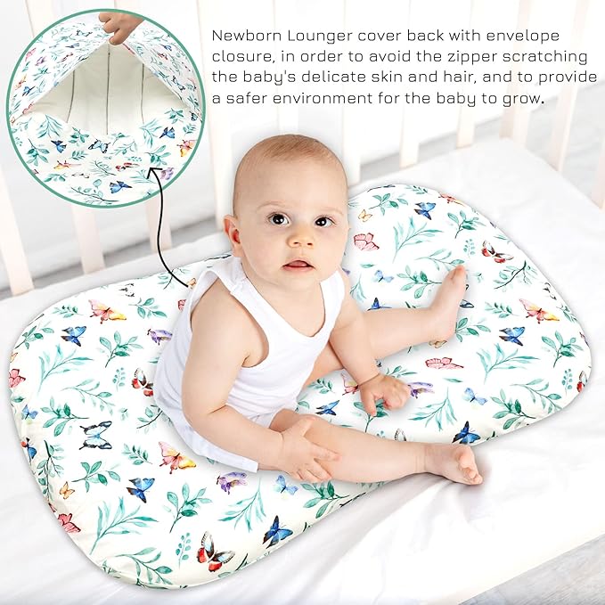 Hooyax Baby Lounger Cover for Boys and Girls, Newborn Lounger Slipcover Removable Infant Floor Seat Baby Nest Cover, Baby Padded Lounger Cover, Butterfly