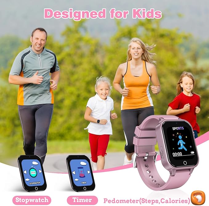 Goodatech Smart Watch for Kids 4-12 Years Boys Girls, 26 Puzzle Games,HD Camera,Video Music Player,Pedometer,Flashlight,Calendar,Alarm Clock,Aluminum Case,Sport Band (Pink)