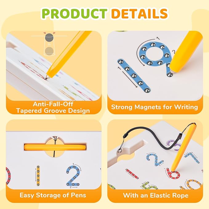 GAMENOTE Magnetic Number Tracing Board, 2 in 1 Double Sided Numbers 1-20 Writing Board for Toddlers & Kids, Preschool Handwriting Learning Toys, Educational Math Manipulatives