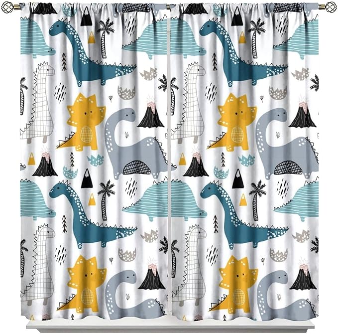 Kids Dinosaur Curtains for Boys Girls Bedroom Decor Cartoon Dino Colorful Cute Funny Wildlife Animal Printed Blackout Rod Pocket Window Drapes for Baby Nursery Playroom Living Room W36xL63in 2 Panels