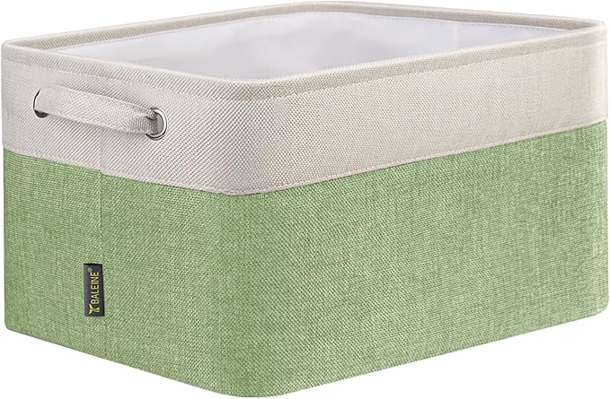 BALEINE 1 Pack Fabric Storage Bins for Shelves, Linen Storage Baskets for Organizing, Decorative Closet Bins for Clothes, Home (Green, 15''x11''x9.5'')