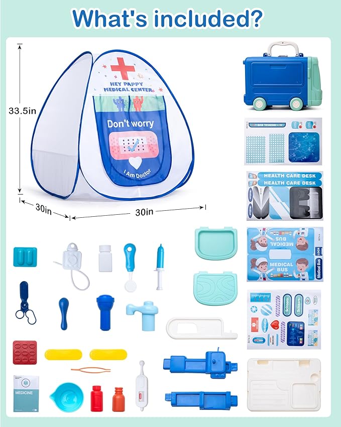Kids Tent,Pop Up Kids Play Tent Hospital Center Theme with Complete Toy Set, Play Toys Play Set for Indoor Outdoor Pretend Play