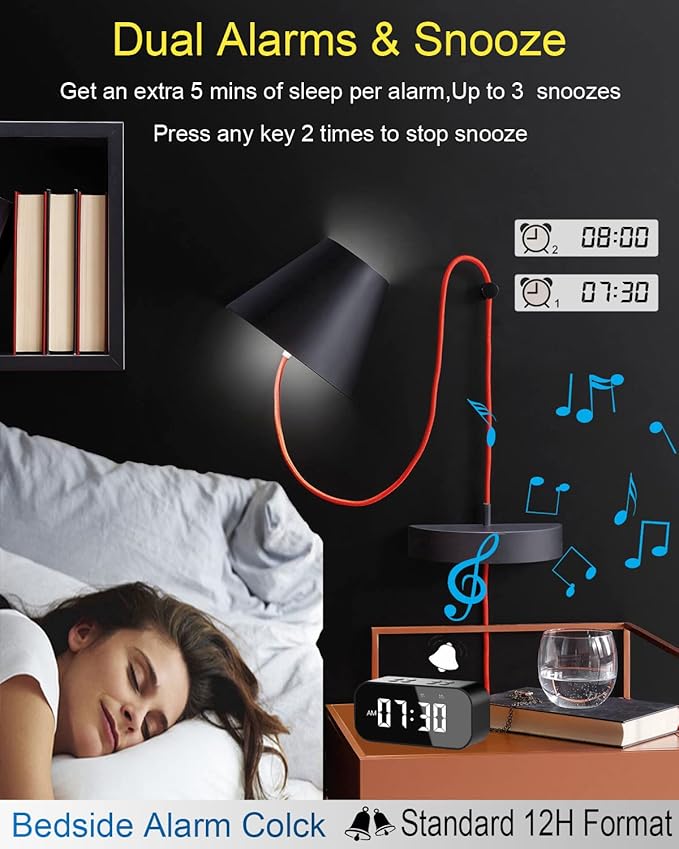AFK Alarm Clock for Bedroom/Office,Digital Clock with Bluetooth Speaker,Small Alarm Clock for Heavy Sleepers Adults,Teens,Kids.