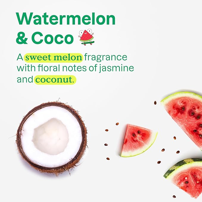 ATTITUDE Shampoo and Body Wash for Kids, EWG Verified Hair and Body Cleanser, Dermatologically Tested Soap, Plant and Mineral Based Bath, Vegan, Refillable Bottle, Watermelon and Coco, 16 Fl Oz