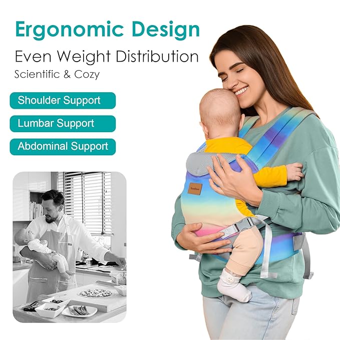 Baby Carrier Newborn to Toddler, Ergonomic Adjustable Toddler Carriers for 7-66 Lbs, Cozy Lightweight Infant Carrier with Neck Support, Baby Holder Carrier with Lumbar Support for Mom Dad