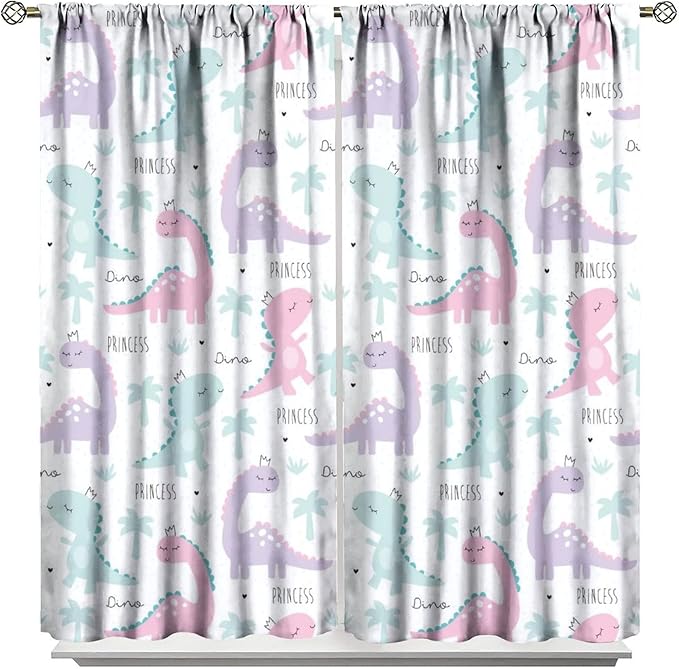 Kids Dinosaur Curtains for Boys Girls Bedroom Decor Cartoon Dino Colorful Cute Funny Animal Wildlife Printed Blackout Rod Pocket Window Drapes for Baby Nursery Playroom W21xL63in 2 Panels