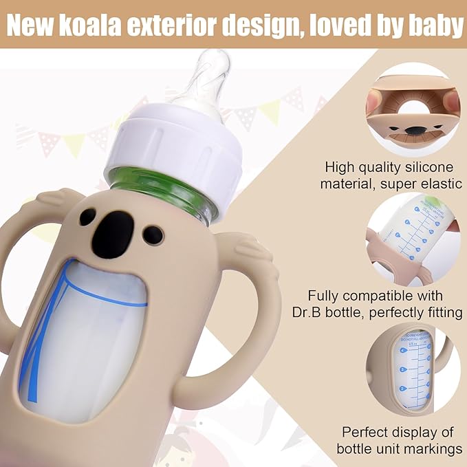 Mity rain 3 Pack Silicone Sleeves for Dr. Brown's Glass Bottles 4 OZ - Anti Breakage Baby Bottle Holder, Compatible with Dr. Brown's Glass Bottles for Babies with Handle
