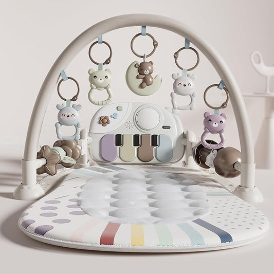 Baby Gym with Kick and Play Piano, Baby Play Mat Tummy Time Activity Gym Mat with 5 Infant Sensory, Music & Lights Boy or Girl for Newborn 0 to 3 6 9 12 Months