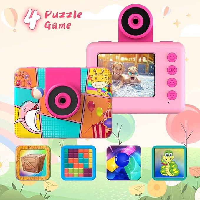 Kids Camera, Waterproof Kids Digital Camera, Children Selfie Camera with 180°Flip Len, 20MP 1080P Sports Action Toy Underwater Camera for Pool Helmet, Birthday Gifts for Boys Girls Age 3-12