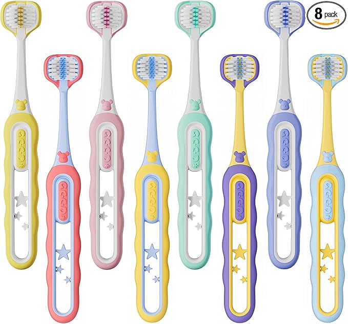 EASICUTI Soft Toddler Toothbrushes, Efficient 3 Sided Toothbrush, Baby Toothbrush 12 Months and up, Infant Tooth brush, Toddler Training Tooth brush for Ages 1-8 Years, Cleans All Sides-8 Pack, Patent
