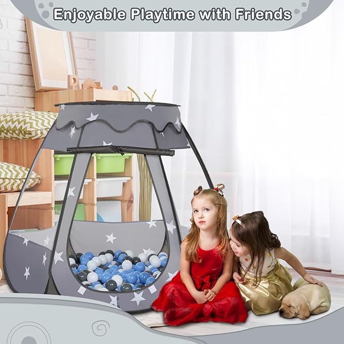 Baby Ball Pit for Toddler with 50 Balls, Kids Pop Up Play Tent for Girls, Princess Toys Gifts for Children Indoor & Outdoor Playhouse (Black: Gray/White/Babyblue, 109x90cm/50 Balls)