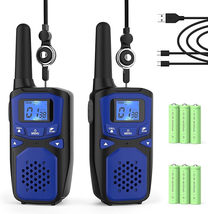 Adult Walkie Talkies 2 Pack, WokTok Rechargeable Long Range Walkie Talkies 2 Way Walkie Talkies, 22 Channels VOX Scanning LCD Display Ideal for Gift Giving, Family Camping and Hiking