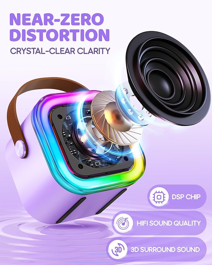 IROO Mini Karaoke Machine for Kids, 2025 TOP Toys Birthday Gifts Ideas for Girls Ages 4, 5, 6, 7, 8, 9, 10, 12+ Years Old, Portable MP3 Player with 3 Wireless Mics for Party