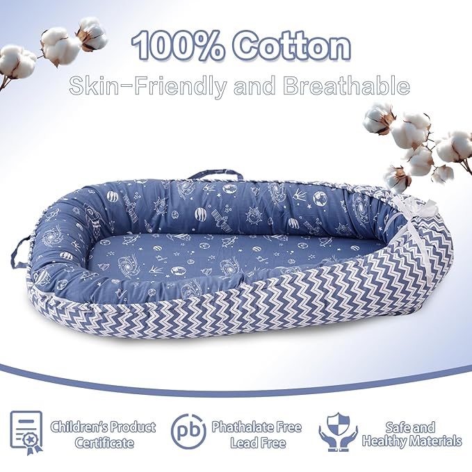 Baby Lounger - Infant Lounger for Newborn 0-24 Months, Breathable & Soft Baby Lounger Cover, Portable Infant Lounger for Home and Travel, Babies Essentials Gifts - Blue