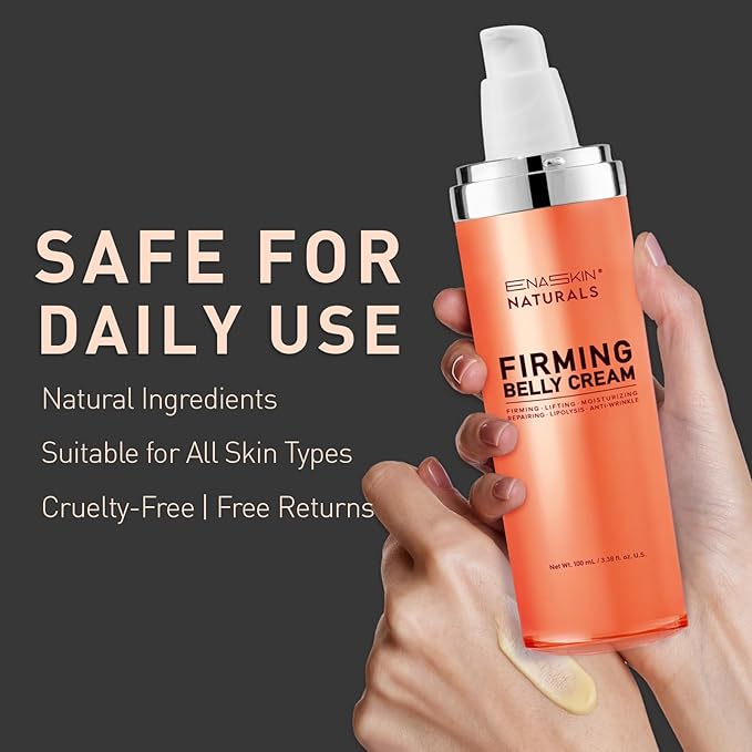 Enaskin Naturals Belly Firming Cream: B Flat Skin Tightening, Cellulite & Stretch Mark Reduction Cream for Stomach, Thighs and Booty - Hydrating Body Lotion for Women & Men, 3.38 Fl. Oz