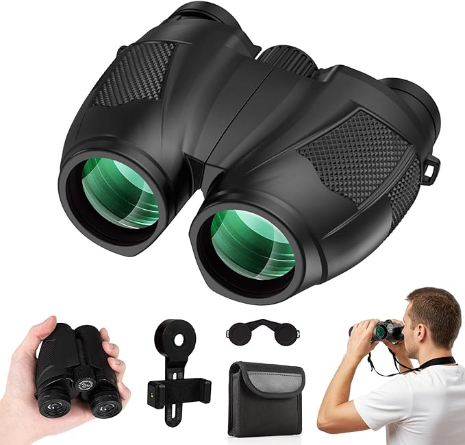 12x30 Compact Binoculars for Adults and Kids, High Power Lightweight Small Binoculars with Phone Adapter for Cruise Ship Hiking Bird Watching Sports Safari Viewing Football Sports Concert