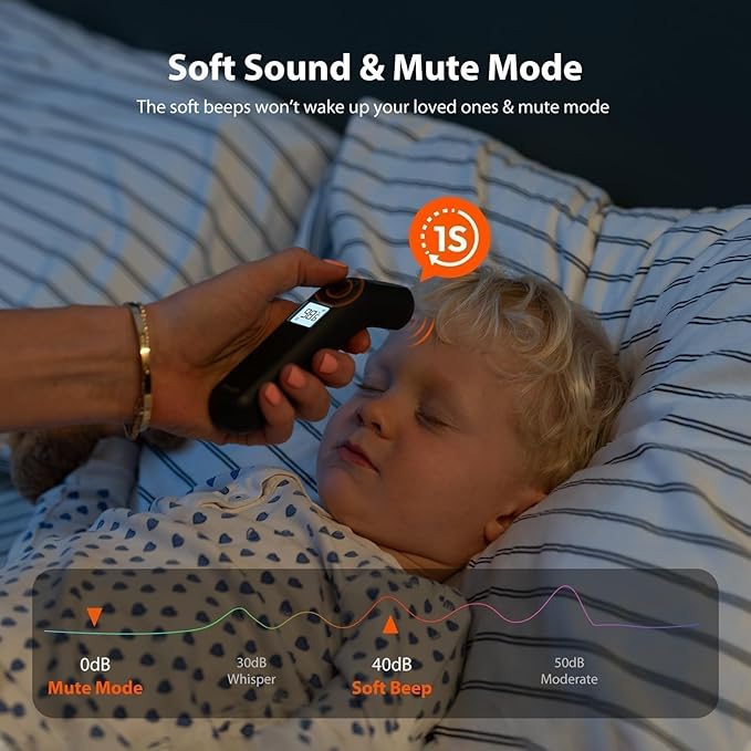 iHealth Touchless Thermometer for Adults and Kids, FSA/HSA Eligible, Color-Coded Alert & Silent Mode, 1-Second Accurate Fever Check, Portable for Home, Travel Use - PT2L Black