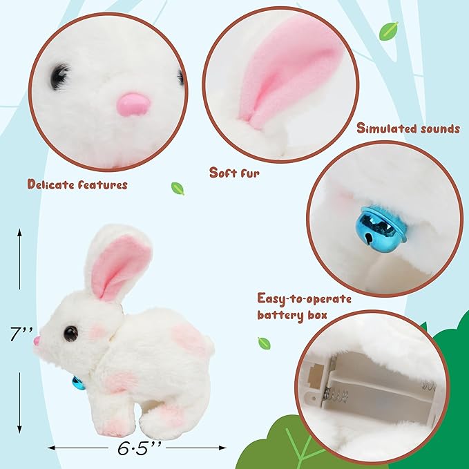 Easfan Bunny Plush Toy Jumping Spotted Rabbit Talking Hopping Ears Nose Moving Educational Plush Toy Singing Shaking Glowing Interactive Toy Electric for Toddlers Kids