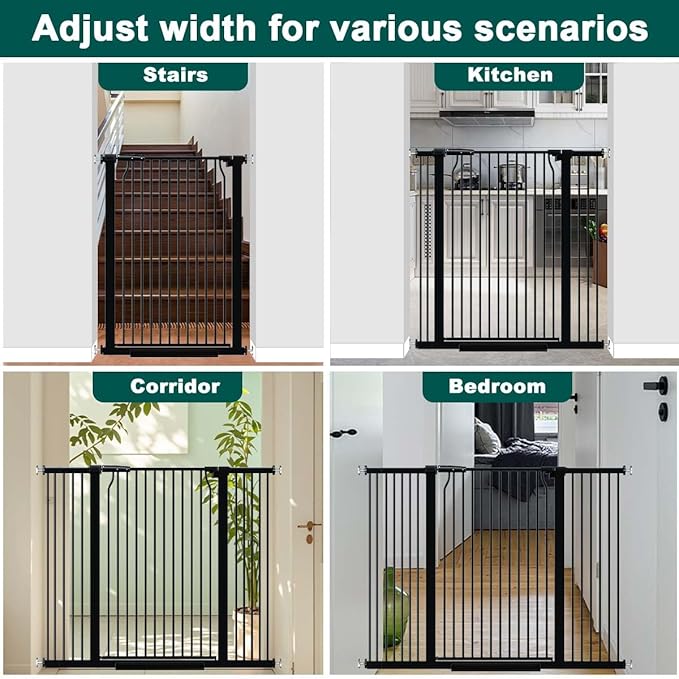 Fairy Baby 40.5" Extra Tall Baby Gate for Stairs, 65.8"-72.2" Extra Wide Long Dog Pet Gate Indoor for House, Safety Child Toddler Gate, Metal Auto Close Doggie Puppy Gates Barrier for Doorway, Black