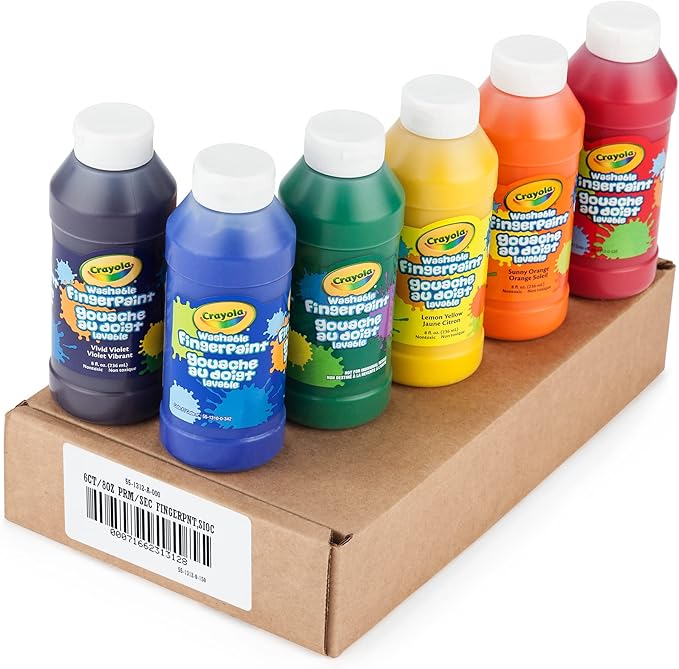 Crayola Washable Finger Paints (6ct), Toddler Paint Set, Finger Paint for Kids, Preschool Supplies for Teachers, Nontoxic [Amazon Exclusive]