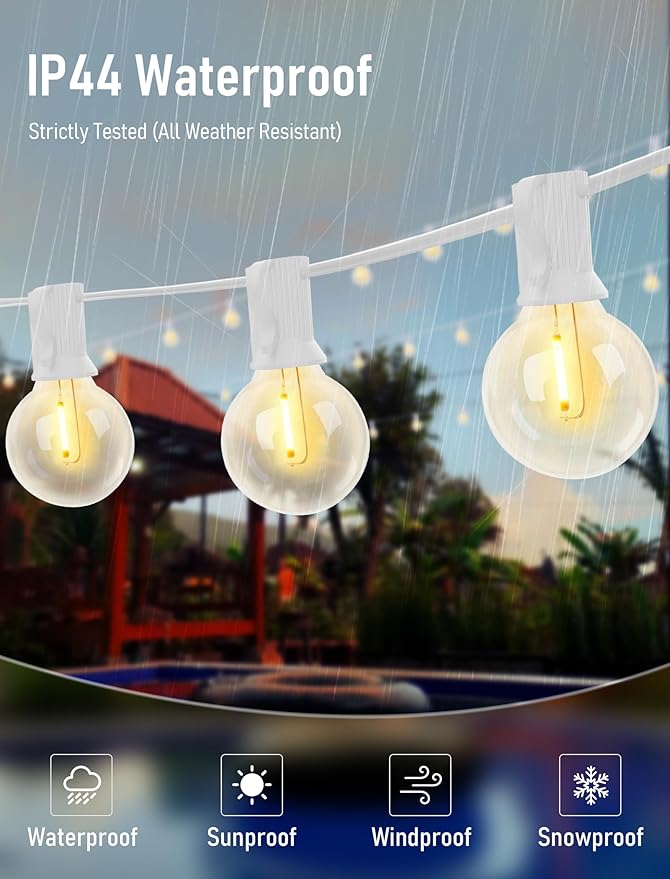Goothy 50Ft Outdoor LED String Lights with 52 Shatterproof G40 LED Clear Globe Bulbs, Edison Vintage Bulbs E12 Base Hanging Sockets, Decorative Lighting for Café Patio Porch Party Yard Christmas-White