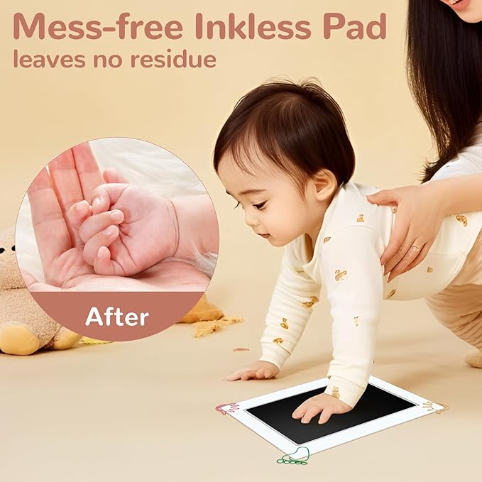 6" x 4" Large Size Baby Inkless Handprint and Footprint Kit with 4 Ink Pads and 8 Imprint Cards by PChero, Ideal for Family Keepsake Newborn Registry Baby Shower Present (Ink Area: 4.9" x 3.14")