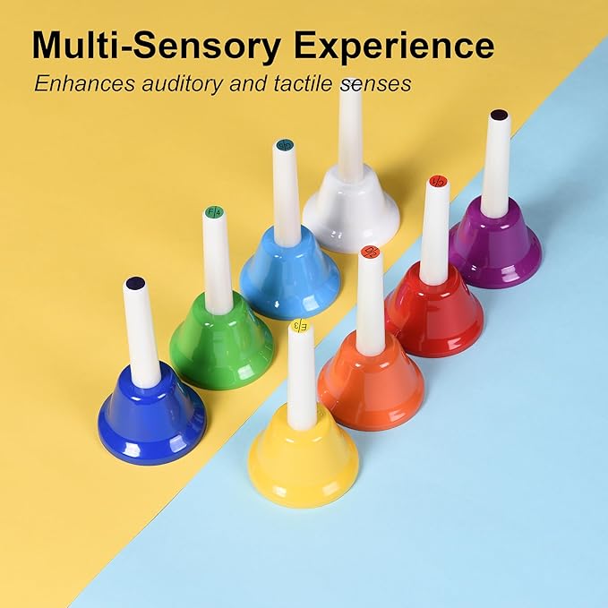 8 Note Hand Bells for Kids Adults, Colorful Merry Handbells Set Musical Instruments