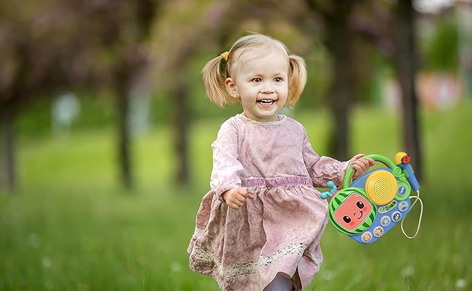 eKids Cocomelon Toy Singalong Boombox with Microphone and Built-in Music, Toddler Toys for Fans of Cocomelon Gifts