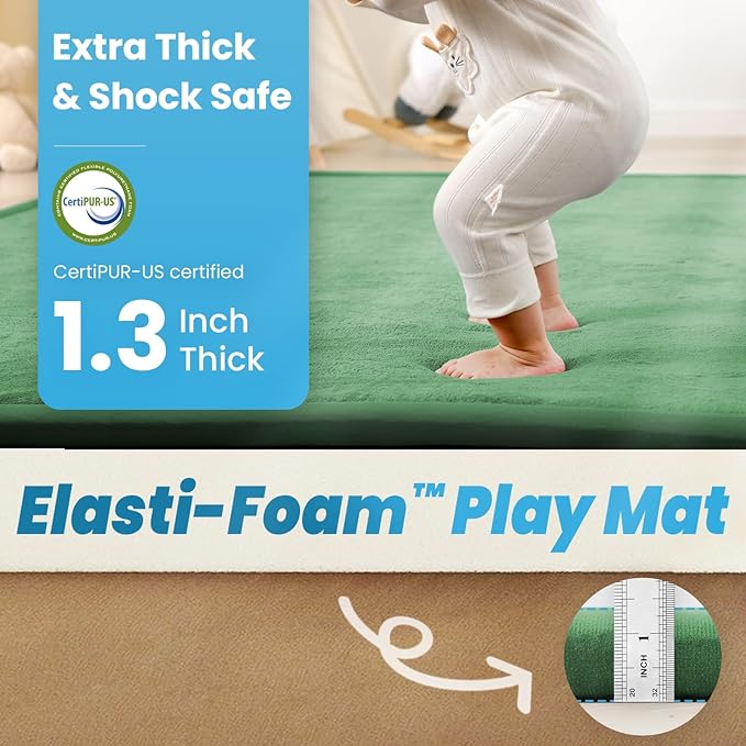 1.3" Thick Baby Play Mat for Floor Playpen, 71x59 Large Foam Tummy Time Mat, Padded Support Soft Plush Nursery Rug for Infant Kids Toddler Crawling Kick Activity (Emerald)