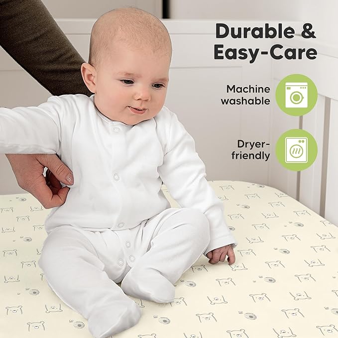 KeaBabies 2-Pack Organic Crib Sheets for Boys, Girls - 52x28 Fitted Crib Mattress Sheet Neutral, Breathable Jersey Cotton Cover for Baby Bed, Toddler Mattress, Soft & Cute Prints (Bumble Bear)