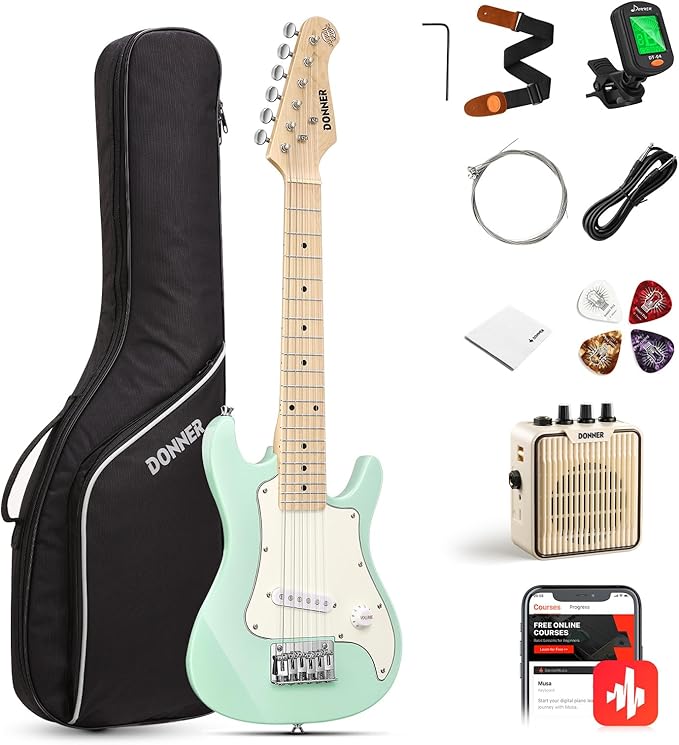 Donner 30 Inch Junior Electric Guitar Beginner Kit ST Style Mini Electric Guitar Starter Package for Teens with Amp, 600D Bag, Tuner, Picks, Cable, Strap, Extra Strings DSJ-100