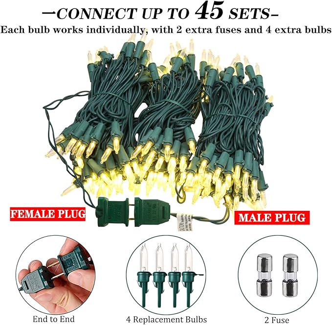 60 LED Warm White Twinkle Christmas String Lights Plug in, 15 of 60 Lights Twinkle,Connect up to 45 Sets,UL Certified 22 Ft Mini Twinkling Christmas Tree Lights,Indoor Outdoor Use