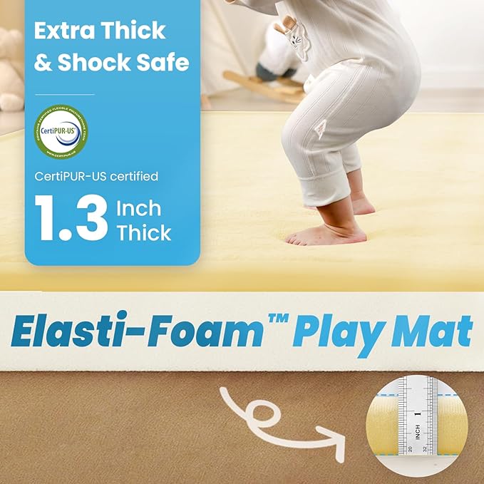 1.3" Thick Baby Play Mat for Floor, 28x72 Foam Tummy Time Mat, Padded Support Soft Plush Bedside Rugs for Infant Kids Toddler Crawling Kick Activity (Vanilla)