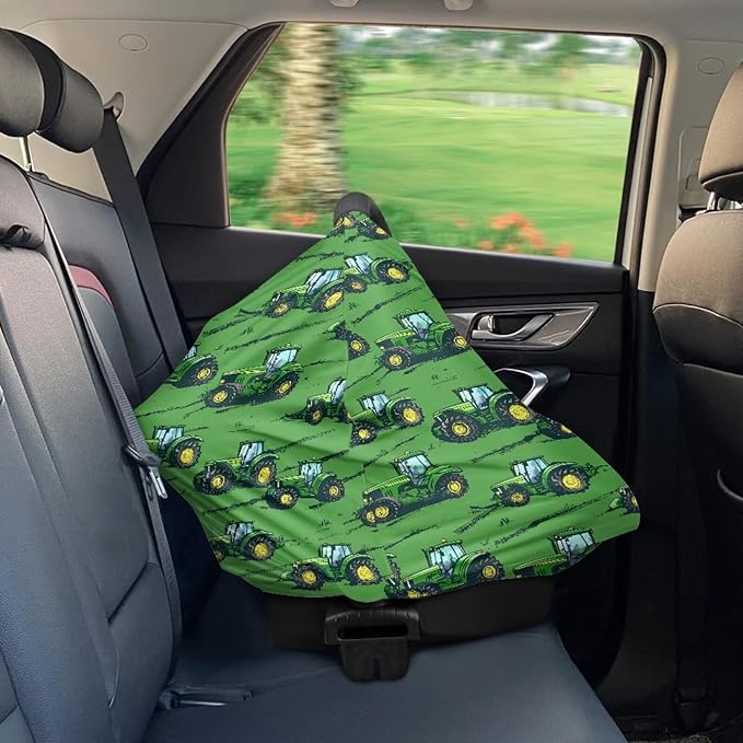 Binienty Baby Car Seat Cover for Boys Girls - Green Truck Multi Use Baby Nursing Scarf, Shopping Car/High Chair/Stroller Portector Decor