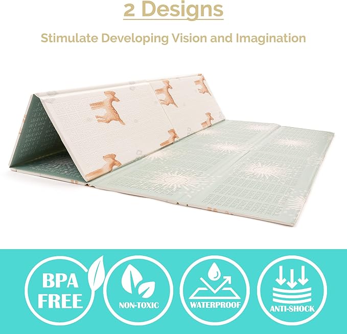JumpOff Jo - Extra Large Waterproof Foam Padded Play Mat for Infants, Babies, Toddlers, Play Pens & Tummy Time, Foldable Activity Mat, 77 x 70 x 0.6 inches