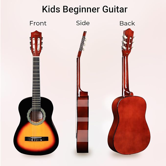 ADM Beginner Acoustic Classical Guitar Nylon Strings Wooden Guitar Bundle Kit for Kid Boy Girl Student Youth Guitarra Online Lessons with Gig Bag, Strap, Tuner, Strings, Picks (34 Inch, Sunburst)