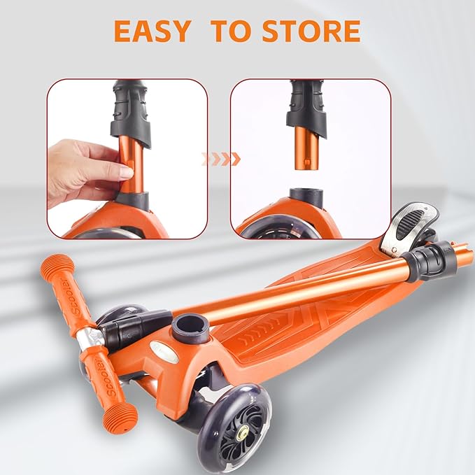 3 Wheel Scooter for Kids Ages 6-12,Kids Scooter with Light Up Wheels, Sturdy Deck Design, and 4 Height Adjustable Suitable for Kid Ages 3-12