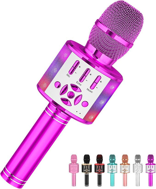 Amazmic Kids Karaoke Microphone Machine Toy Bluetooth Microphone Portable Wireless Karaoke Machine Handheld with LED Lights, Gift for Children Adults Birthday Party, Home KTV(Purple)