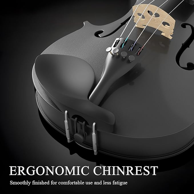 3/4 Violin Kit, Beginner Violin for Kids, Students, Complete Kids Violins Set with Case, Bow, Rosin, Ideal for Kids Violinss Beginner Ages 9-12, Black