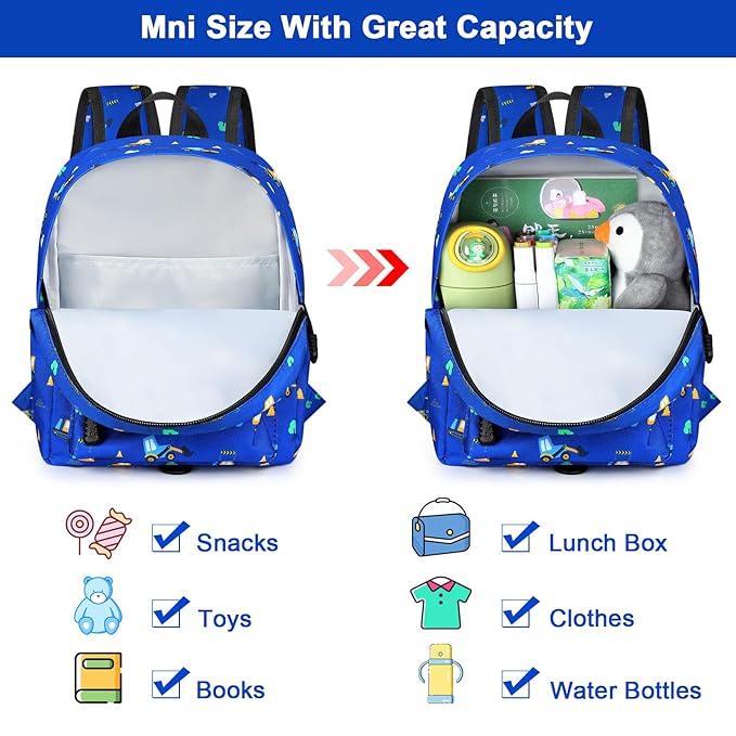 Accmor Toddler Backpack Leash, Mini Child Backpack with Anti Lost Wrist Link, Cute Kids Backpack Leash Walking Harness for Outdoor Travel, Small Excavator Backpack Tether for Baby Boys Girls Ages 1-3