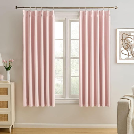 KEQIAOSUOCAI Pinch Pleated Baby Pink Blackout Curtains 72 Inches Long, Sound & Light Reducing Room Darkening Drape for Girl's Bedroom(2 Panels, W40 x L72)