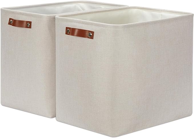 DULLEMELO Extra Large Storage Baskets, Fabric Storage Bins for Organizing Shelves Nursery Toys Books, Closet Baskets and Bins with Handles, Beige, 2-Pack