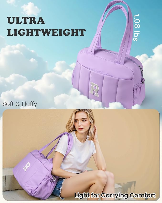 Initial Duffle Bag, Carry On Bags for Women，Gifts for Granddaughter-Overnight Bag with Wet Pocket，Lightweight Travel Bags Personalized Gym Tote with Makeup Pouch