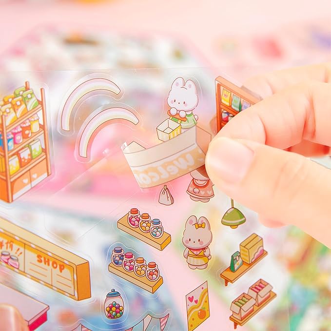 DIY 3D Sticker Scene，10 Sets Pack（600+） Large-Sized, Reusable Sticker Book, Cute Sets for Free Combination, Waterproof for Anywhere, Crafts Party Favors Birthday Gift