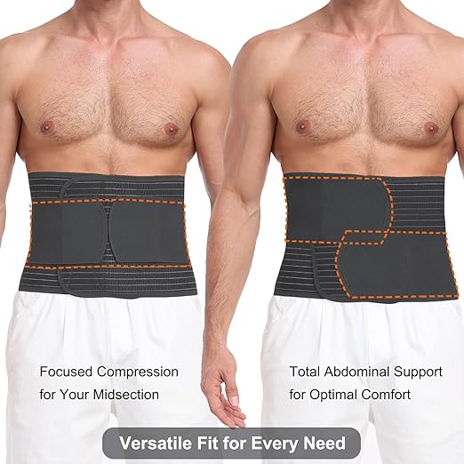 Abdominal Binder for Men and Women – Post Surgery & Postpartum Recovery Hernia Support Belt Waist Trainer for Men Adjustable Compression Wrap (Black,M)